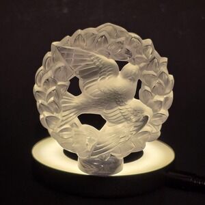 Lalique Pax Dove Peace Laurel Wreath Letter Seal Cachet Frosted Crystal France